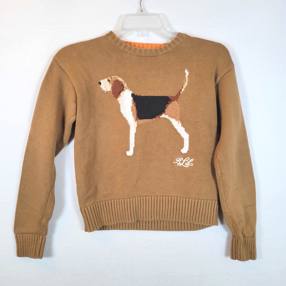 Lauren Ralph Lauren Womens Cotton Dog Intarsia Sweater Size Small Brown AS-IS